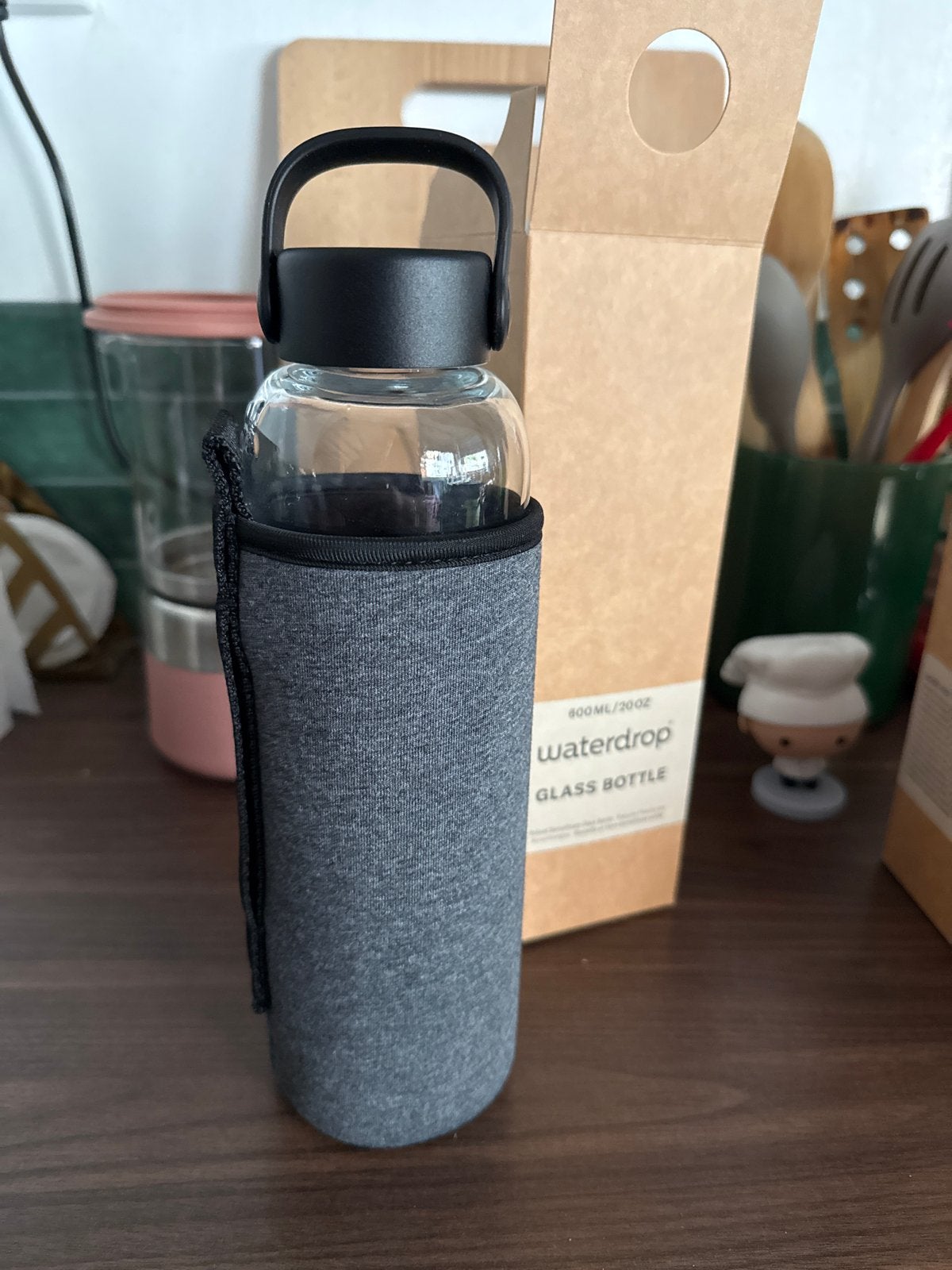 Waterdrop Glazen Fles 600ml met hoes + 2 smaken, Ophalen, Nieuw, Meerkleurig, Glas