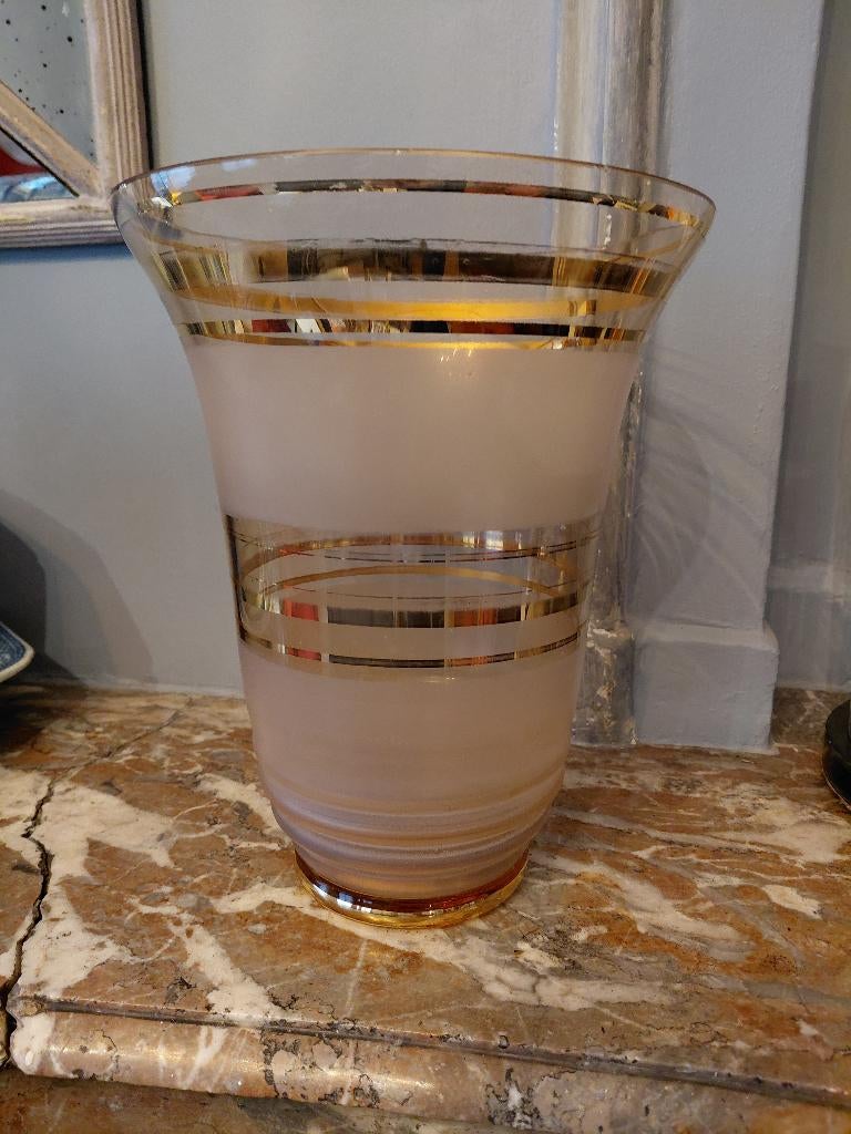 Mooie Roze glazen Vaas met goud, Ophalen of Verzenden