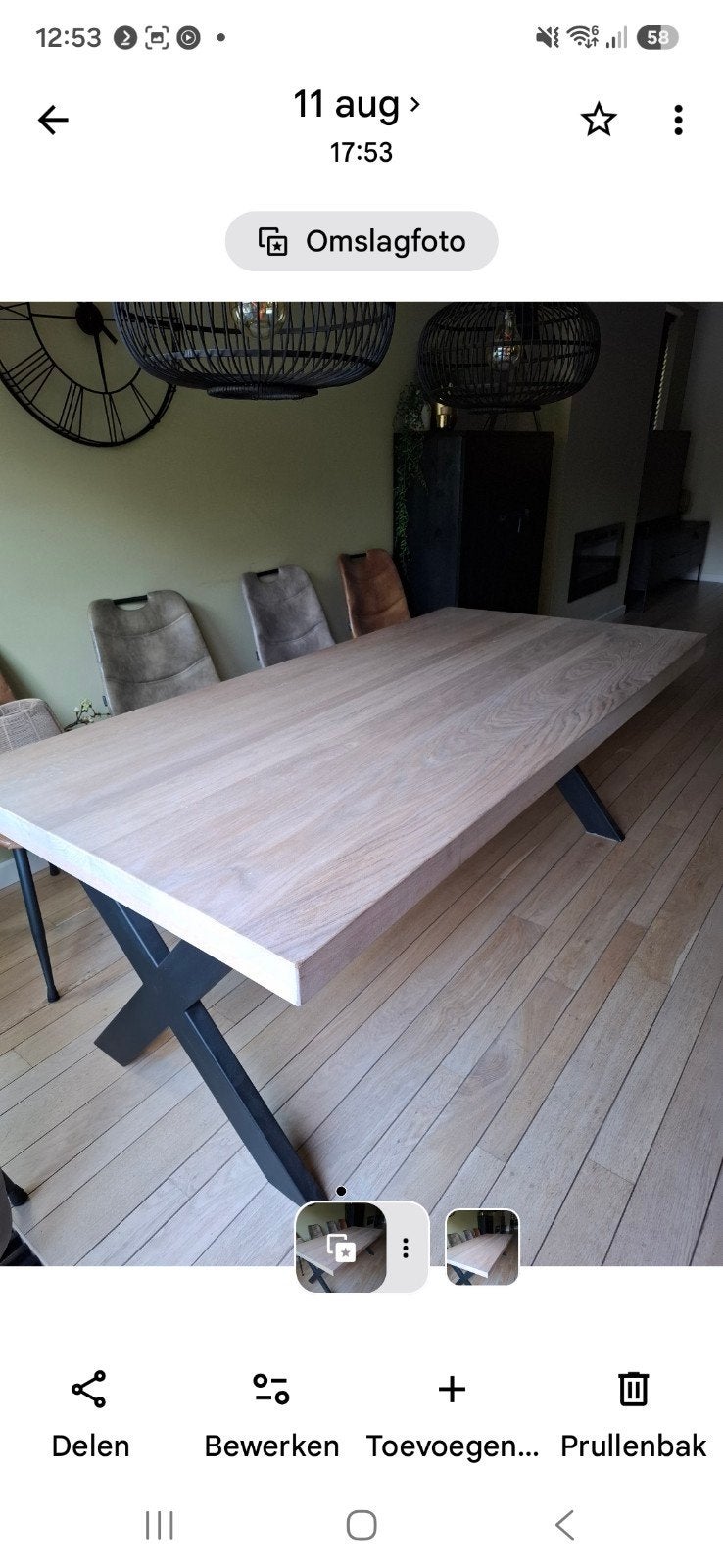 eiken tafel zgan . vergrijst eiken, Huis en Inrichting, Ophalen, Eikenhout, 50 tot 100 cm, Zo goed als nieuw