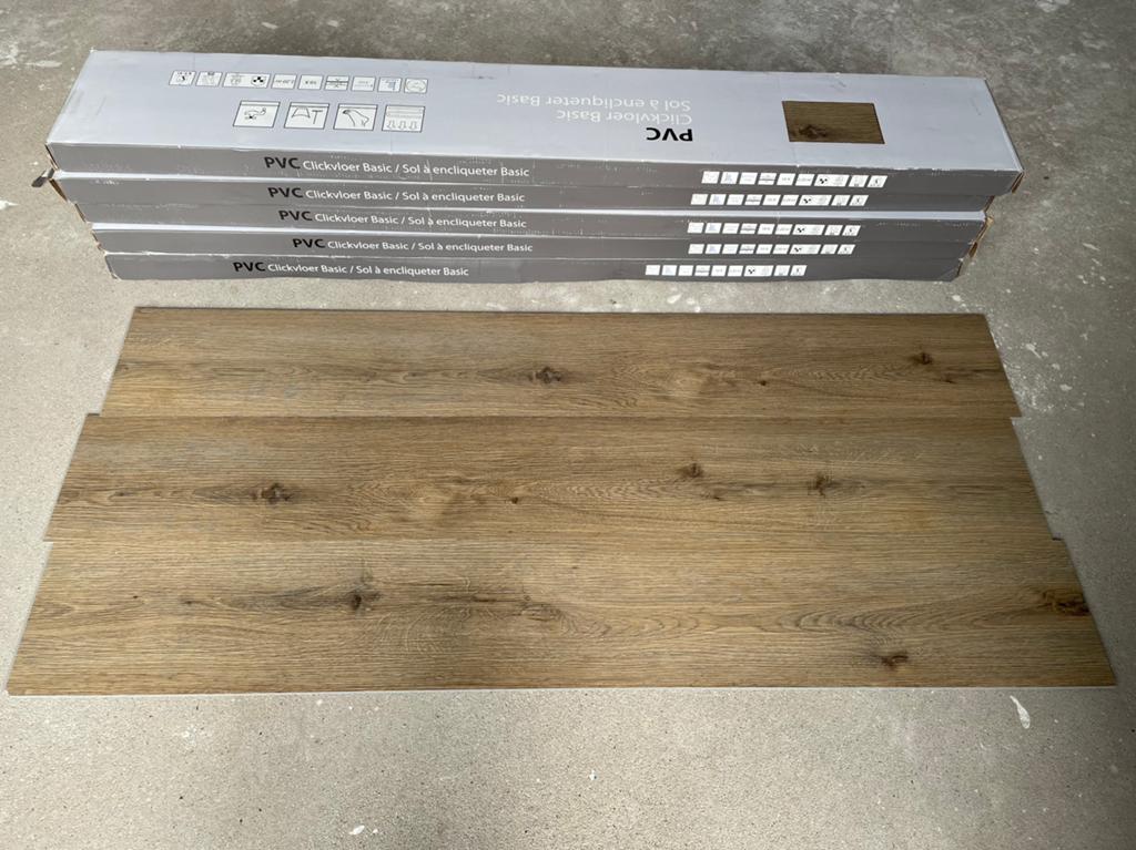 Click PVC Basic | Grijs/bruin eiken | Houtlook | 11 m2, Ophalen, Kunststof, 50 tot 150 cm, Overige typen