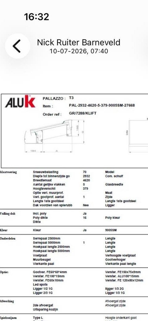 Afdak alu/poly 4620X2932, Doe-het-zelf en Verbouw, Kunststof, 10 tot 15 m², Overige kleuren, Zo goed als nieuw