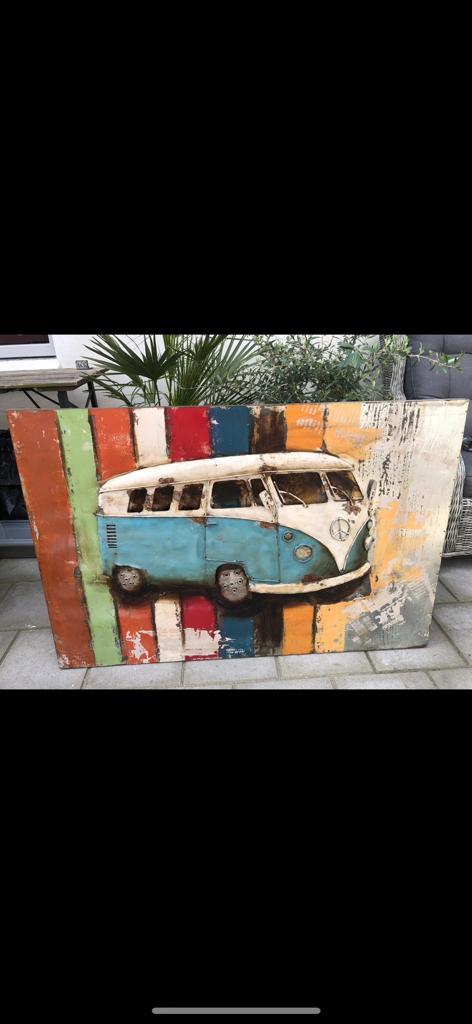 Stalen 3D Schilderij met Volkswagen Busje - Handgemaakt, Ophalen