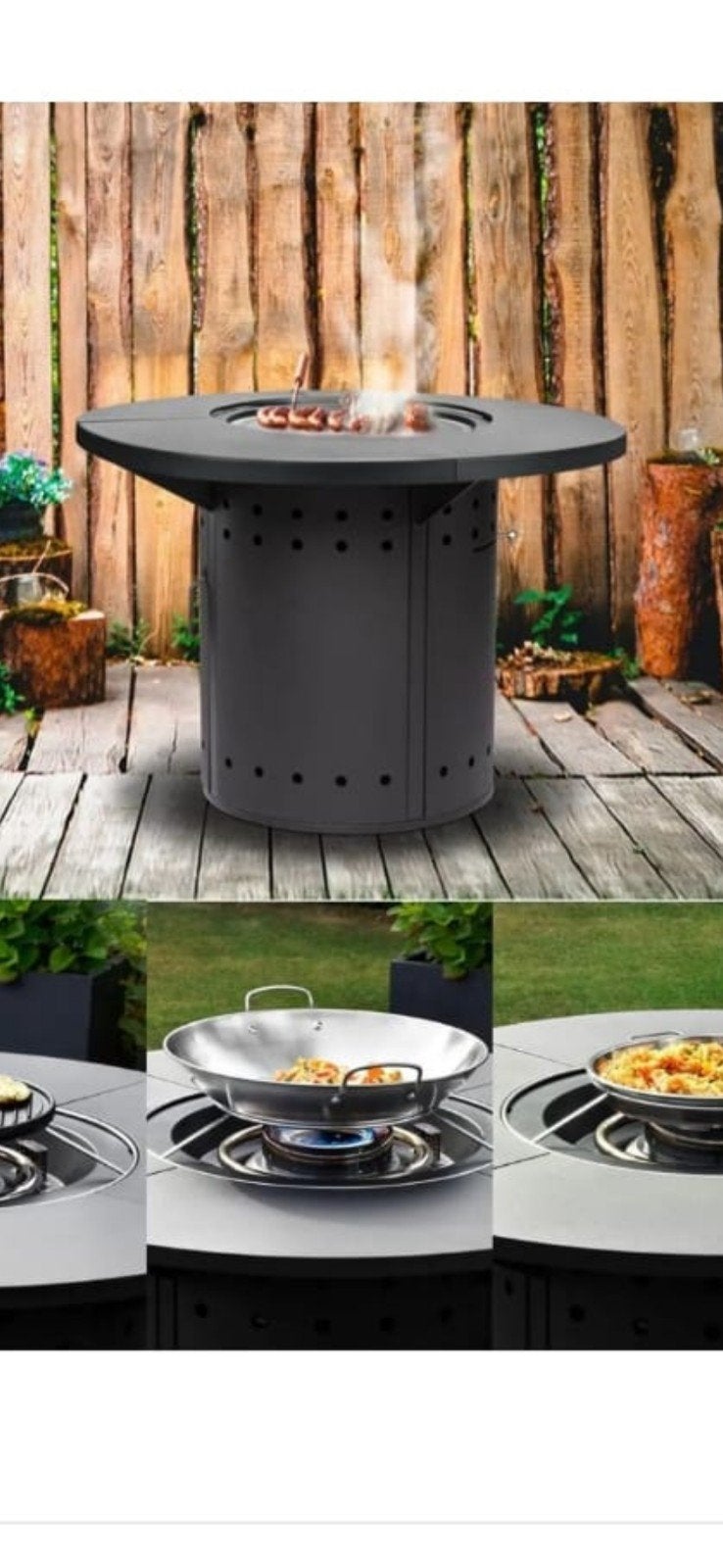 Moderne houtskool BBQ-tafel met vuurplaats en kookopties, Tuin en Terras, Gasbarbecues, Ophalen, Zo goed als nieuw, Onbekend