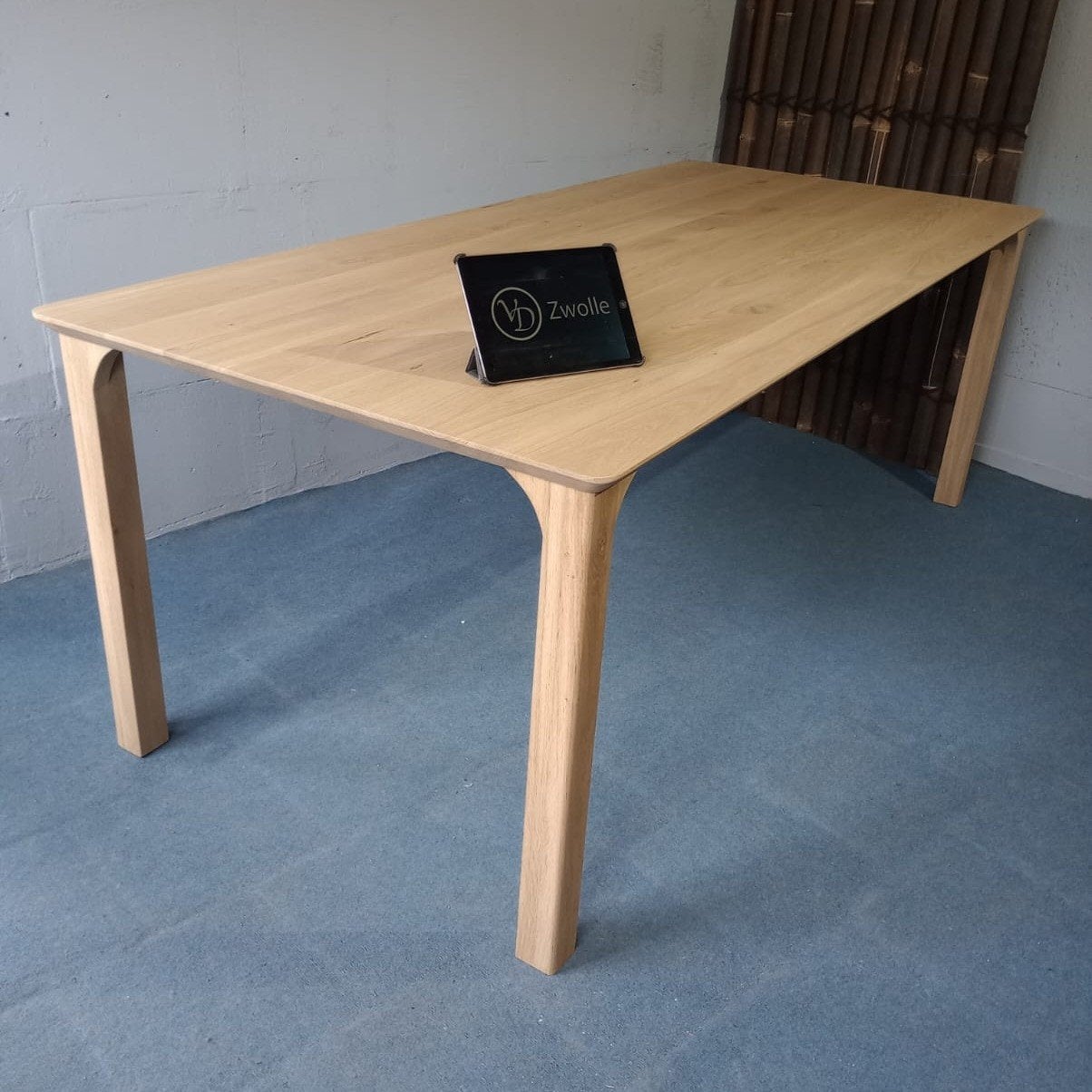 MAATWERK eiken tafel massief strak met facetrand recht, 100 tot 150 cm, Design, Eikenhout, Ophalen of Verzenden