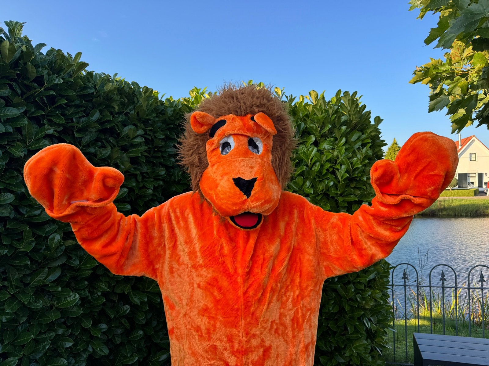 Oranje Leeuwenpak leeuw mascotte - mascottepak, Ophalen of Verzenden, Gebruikt, Pak of Jurk