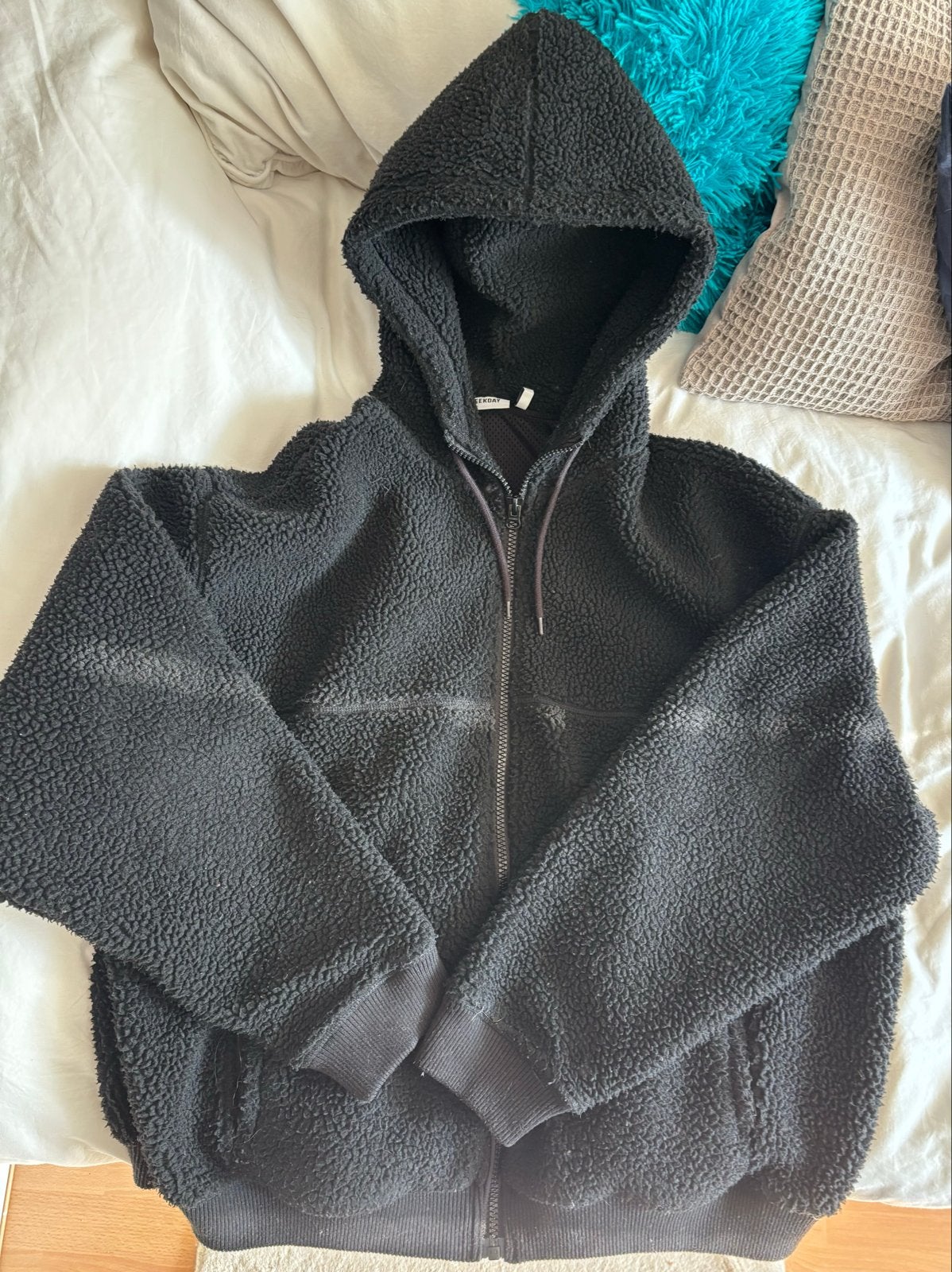 Weekday Jim Pile Zip Hoodie Zwart XL, Ophalen of Verzenden, Zo goed als nieuw, Maat 56/58 (XL), Zwart