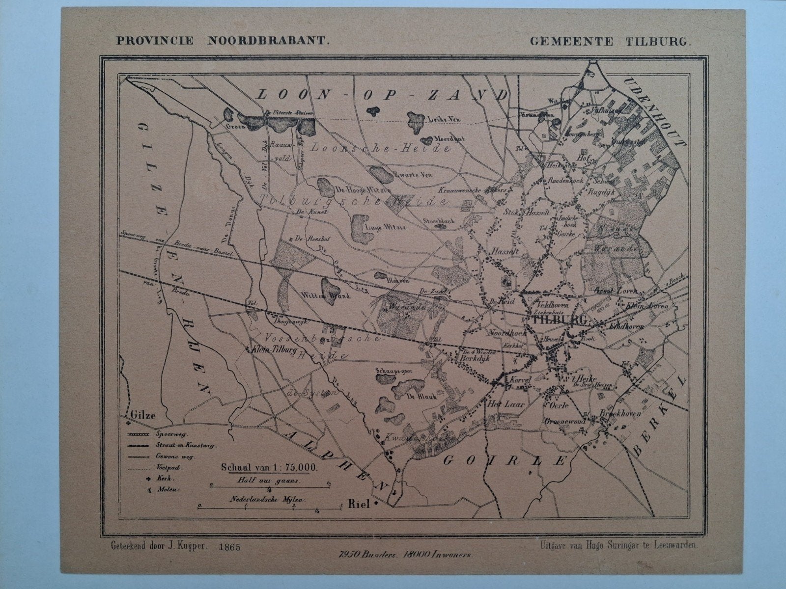 Prent gemeente Tilburg, uitgave Hugo Suringar Leeuwarden, Ophalen of Verzenden, Gebruikt
