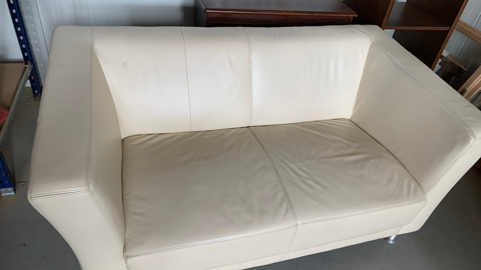 2x leren bank  bankstel leer creme design, Ophalen, Gebruikt, 150 tot 200 cm, Tweepersoons