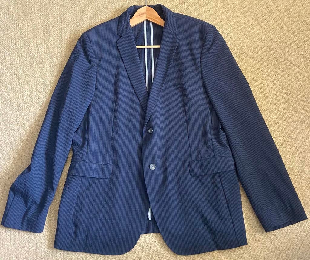 Strellson: casual blauw/zwart travelstof colbert, maat L/54, Ophalen of Verzenden, Zo goed als nieuw, Maat 52/54 (L), Zwart