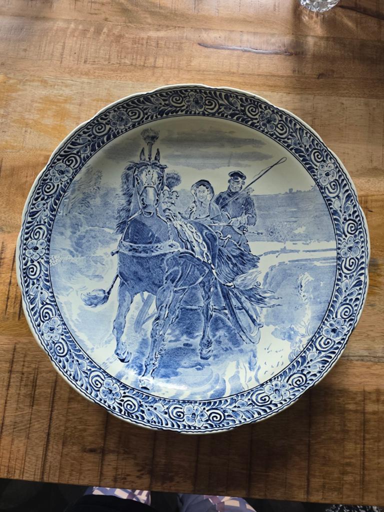 Grote Boch Delfts Blauw wandbord - Scènes met paarden, Antiek en Kunst, Ophalen of Verzenden