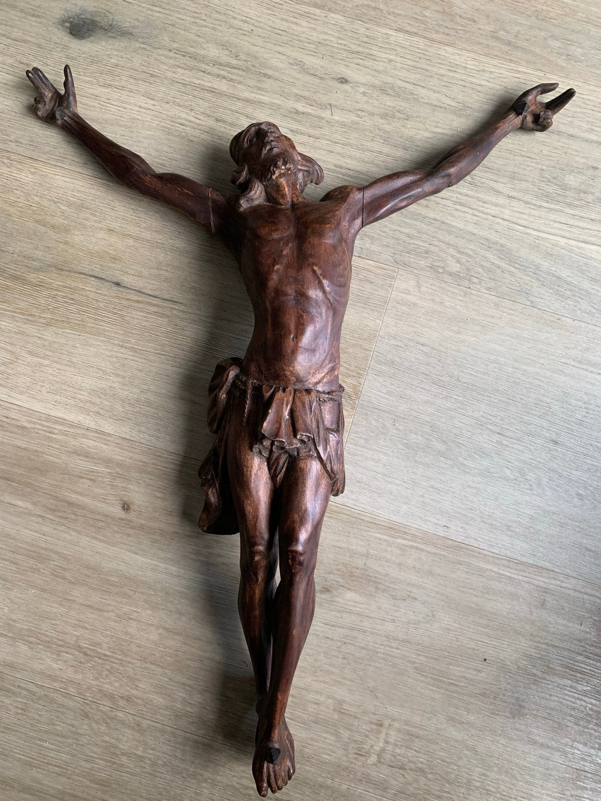 Antiek Houten Corpus van Jezus Christus - Kruisbeeld, Antiek en Kunst, Antiek | Religie, Ophalen of Verzenden