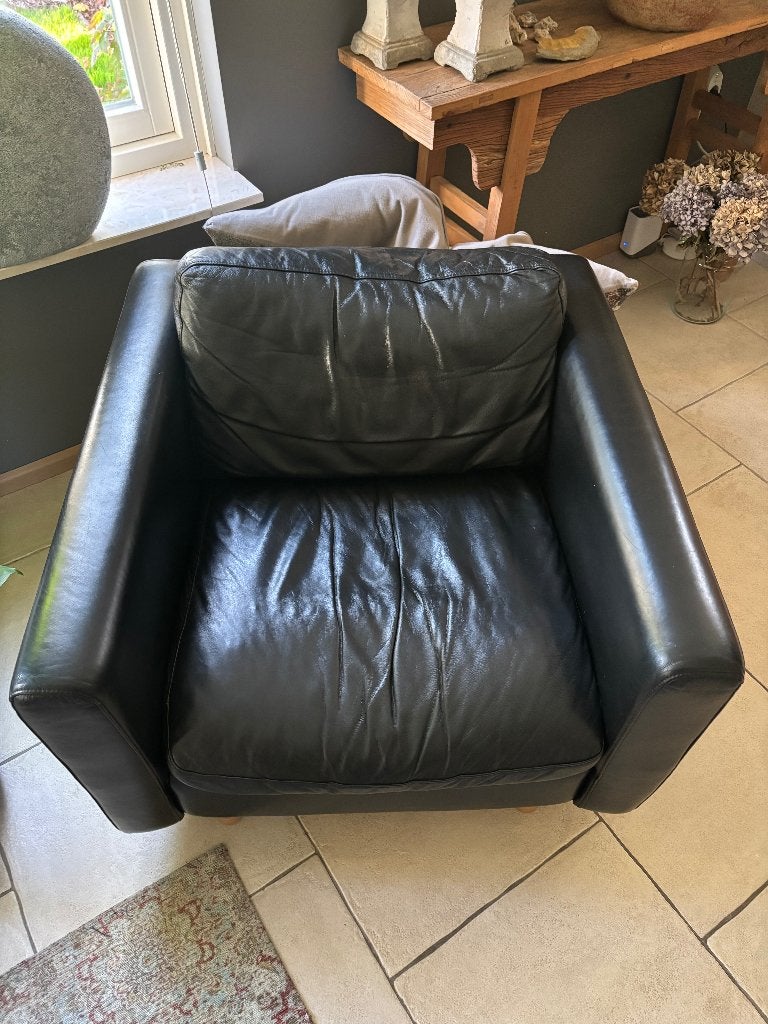 Gratis zwarte leren Touché fauteuil – ophalen, Ophalen, Gebruikt, 75 tot 100 cm, Leer