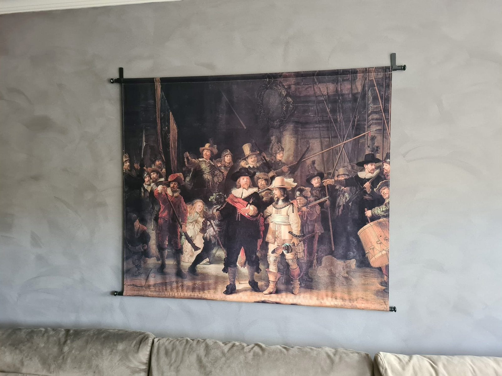 Groot wanddoek De Nachtwacht - Rembrandt (145x112 cm), Ophalen, Gebruikt, Meerkleurig, Klassiek