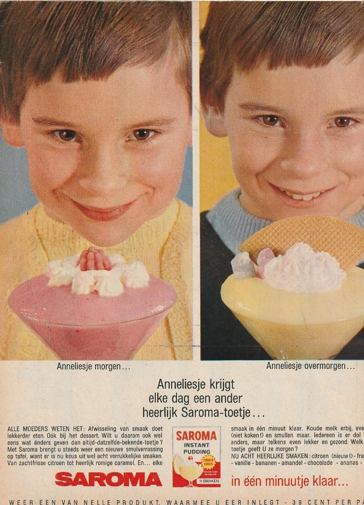 Retro reclame 1966 Saroma pudding voor meisje Annelies, Verzenden, Overige typen