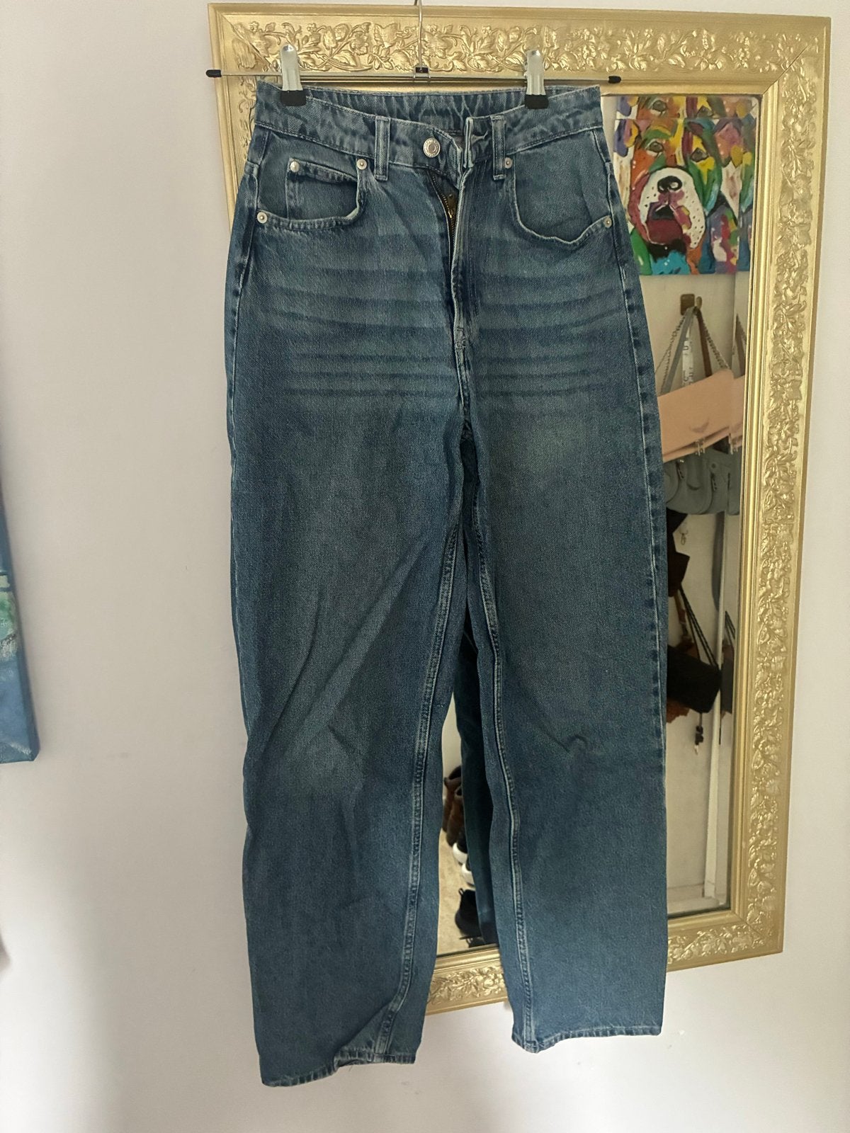 H&M 90's Baggy Jeans Ultra High Waist - Maat 34, Ophalen, Zo goed als nieuw, Blauw, W27 (confectie 34) of kleiner