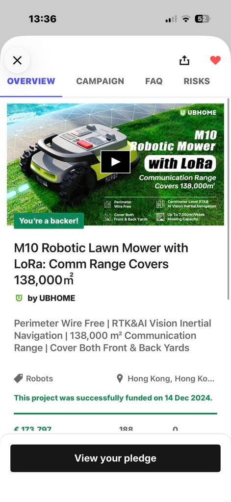 M10 UBHome robomaaier nieuw in doos met extra RTK, Ophalen of Verzenden, Nieuw, Minder dan 20 cm