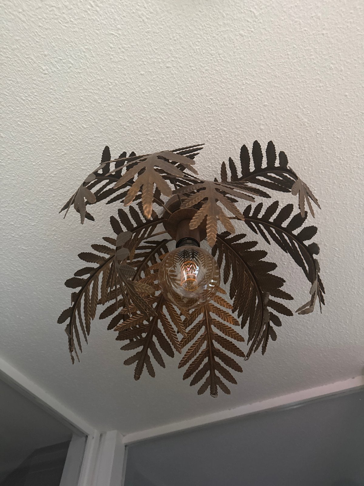 2x Vintage plafondlamp goud 45cm rond - Botanica, Ophalen, Gebruikt, Metaal