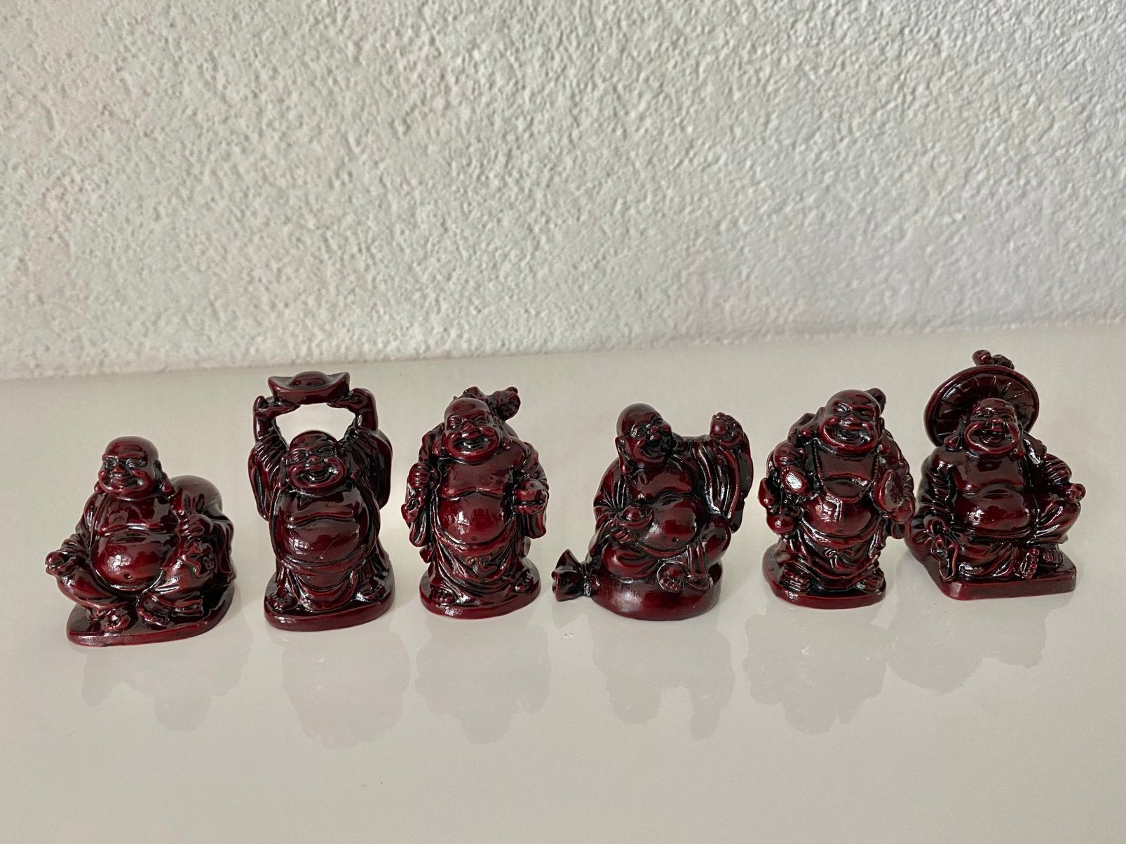 Boeddha beeldjes, Feng Shui, polystone, set van 6, Ophalen