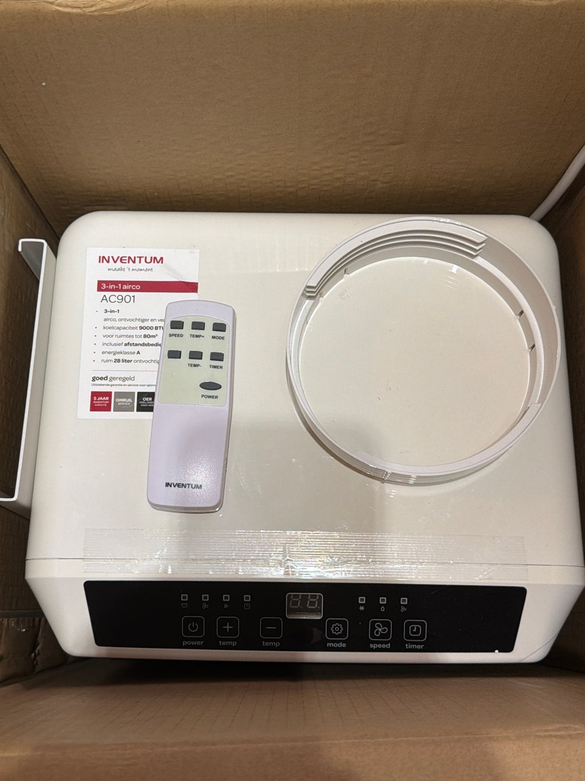 Inventum AC901 3-in-1 Mobiele Airco - Koelen, Ontvochtigen,, 3 snelheden of meer, Ophalen of Verzenden, Zo goed als nieuw, Koelen en Ontvochtigen