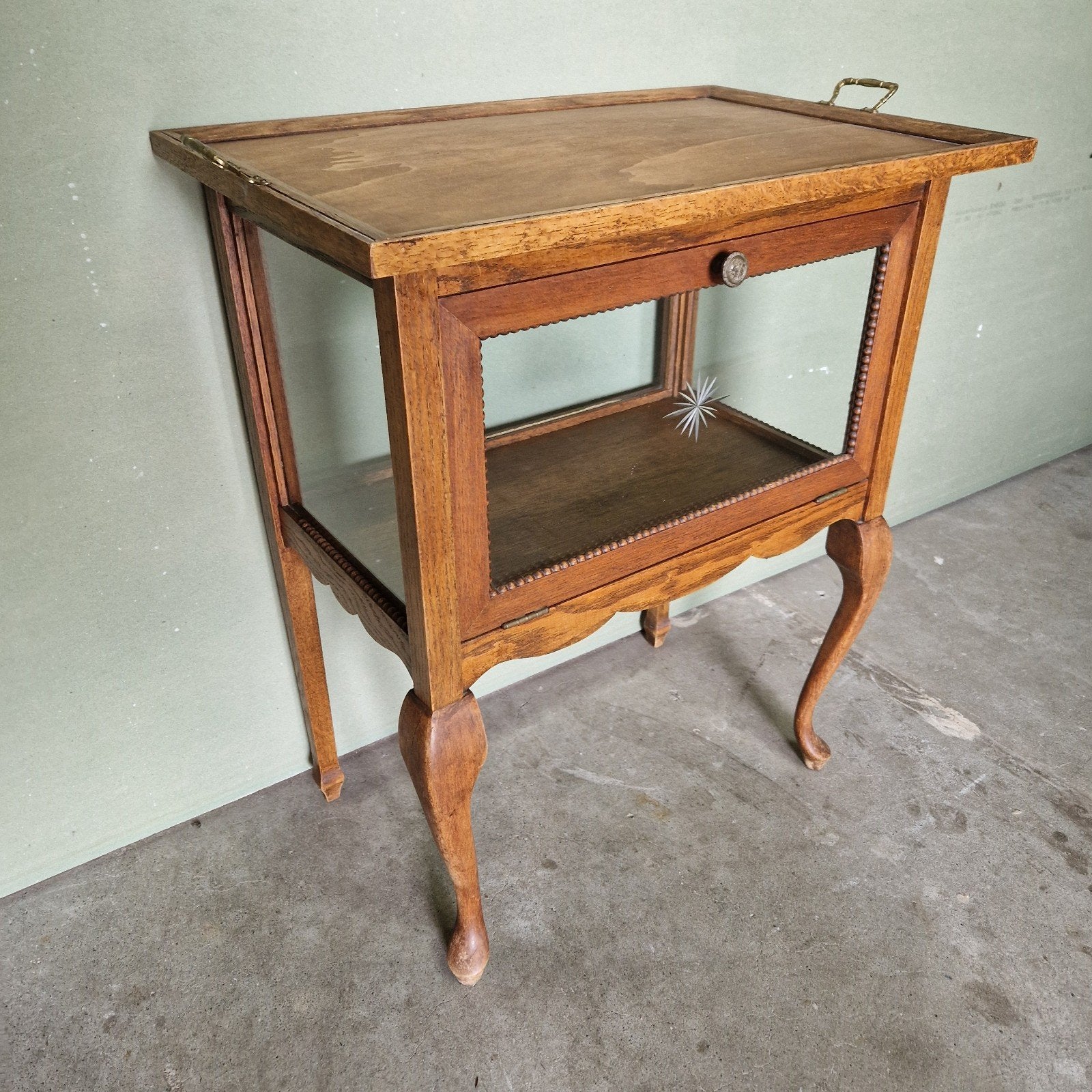 Vintage Antiek Theekastje wijntafel trolley stijl vitrine, Ophalen of Verzenden
