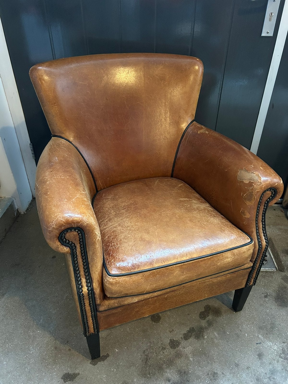 Schapenleder fauteuil Loungeatelier model Rosan, Ophalen, Zo goed als nieuw, 50 tot 75 cm, Leer