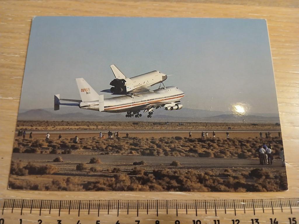 Space Shuttle Columbia & Nasa Boeing 747 Vliegtuig Kaart, Ophalen of Verzenden, Zo goed als nieuw, Kaart, Foto of Prent