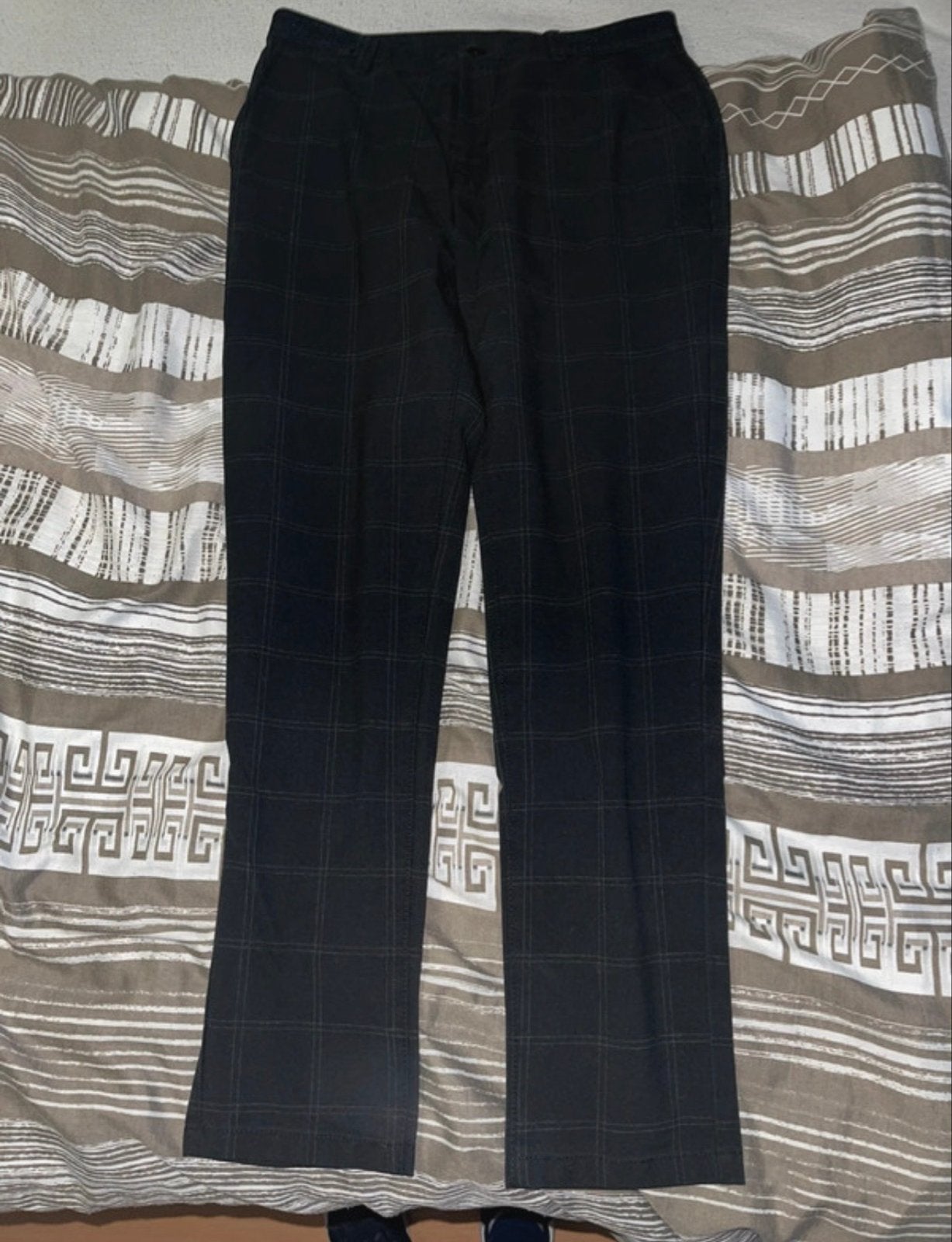 Nette zwarte pantalon met ruitpatroon, Verzenden, Zo goed als nieuw, Maat 48/50 (M), Zwart