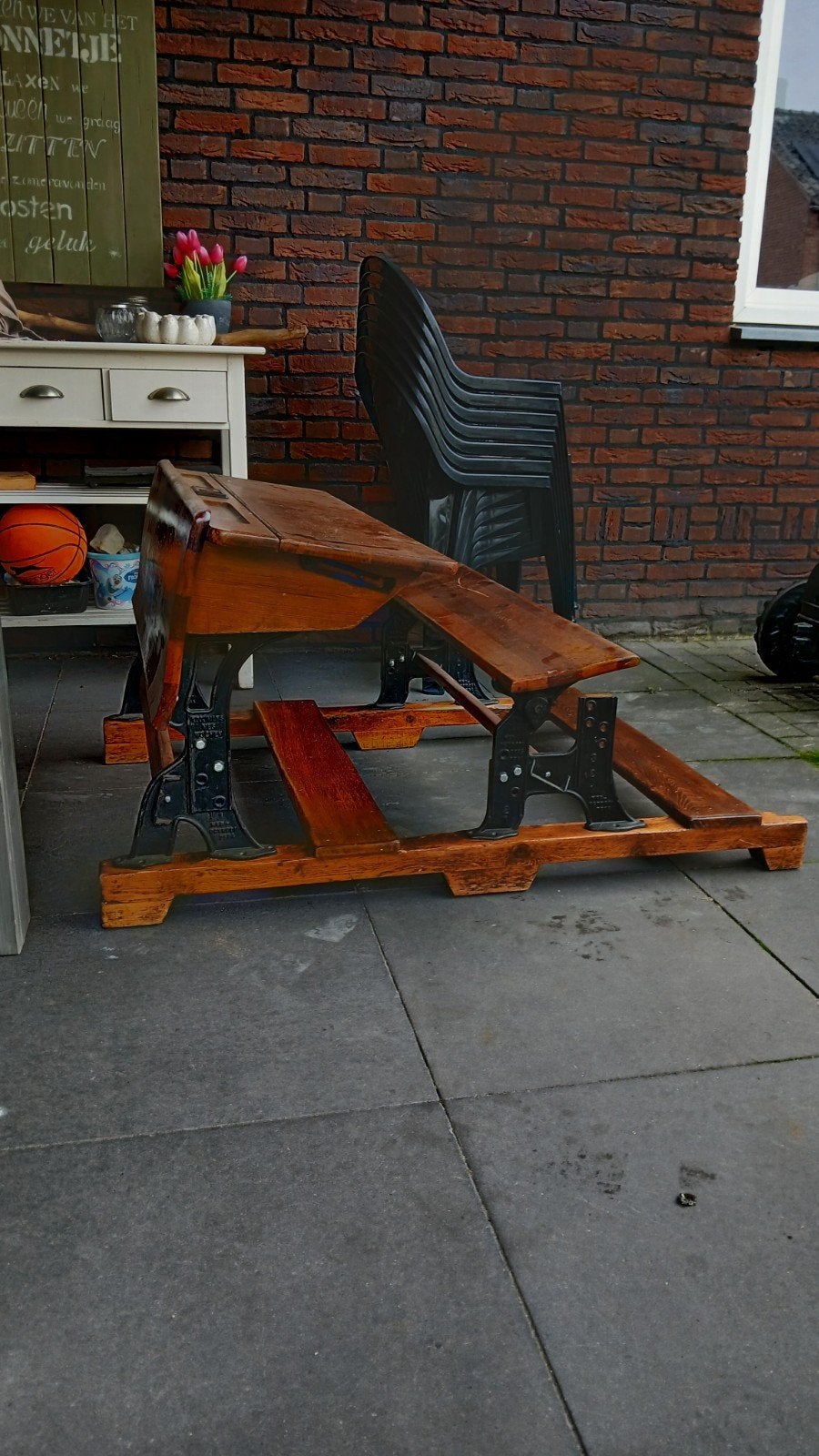 Antieke schoolbank lessenaar vintage schoolbankje, Ophalen