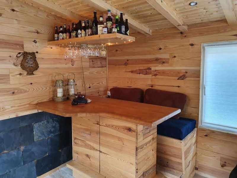 houten bar en bank, Ophalen, Gebruikt