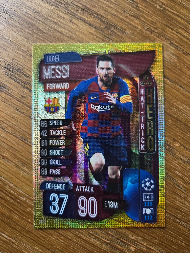 Lionel Messi HH-1 Barcelona Hat-Trick Hero Topps 2019-2020, Ophalen of Verzenden, Zo goed als nieuw, Losse kaart, Foil