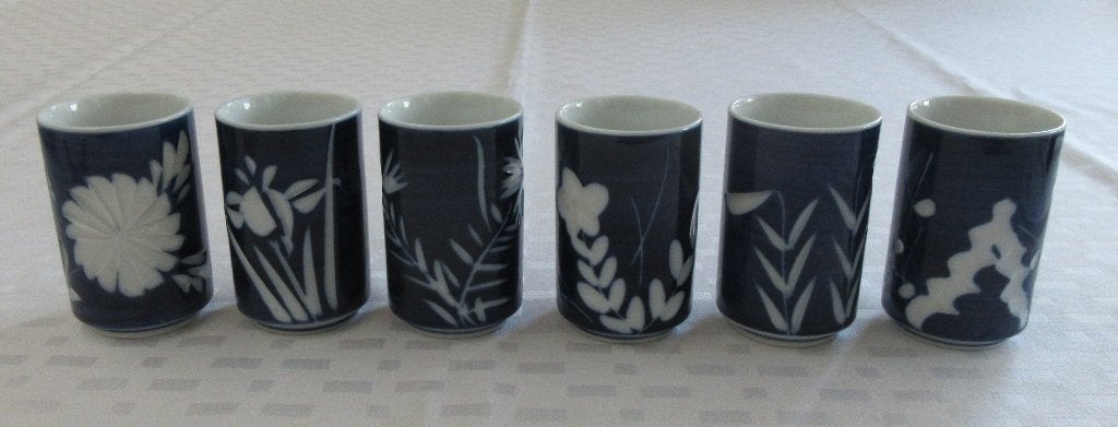 6 Japanse sake kopjes kobalt blauw, Ophalen of Verzenden