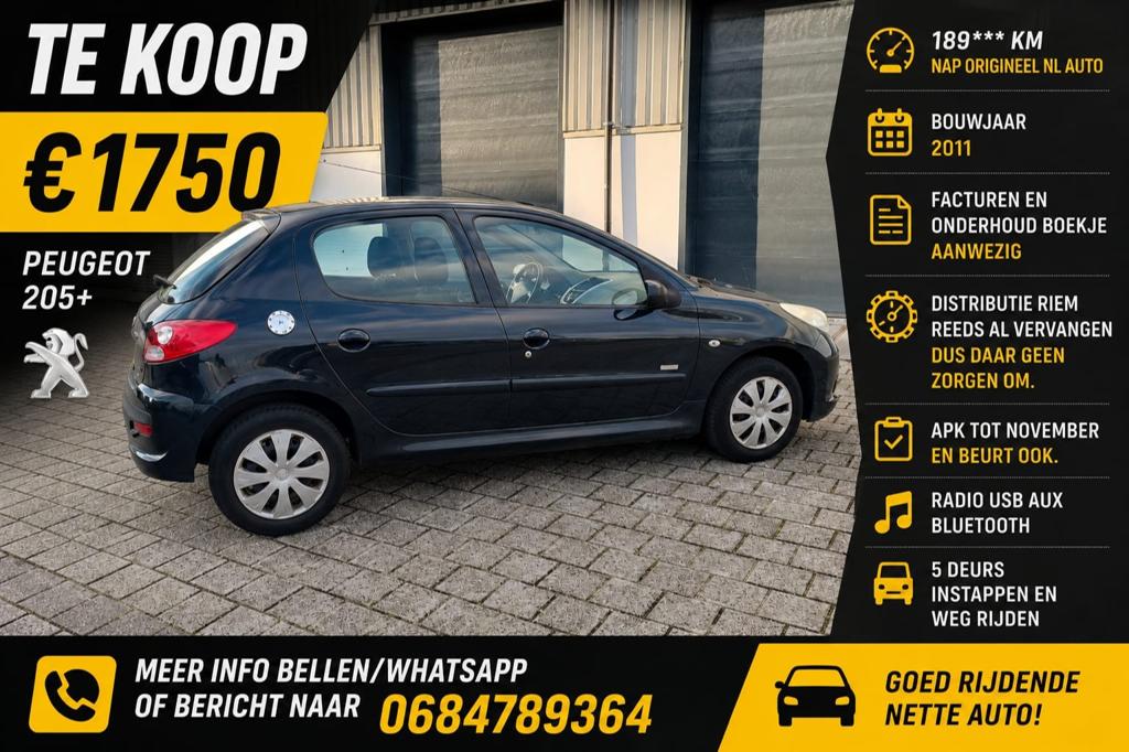 Peugeot 206+ 1.4 5D 2011 Grijs facelift model, 206+, 1360 cc, 31 €/maand, Origineel Nederlands