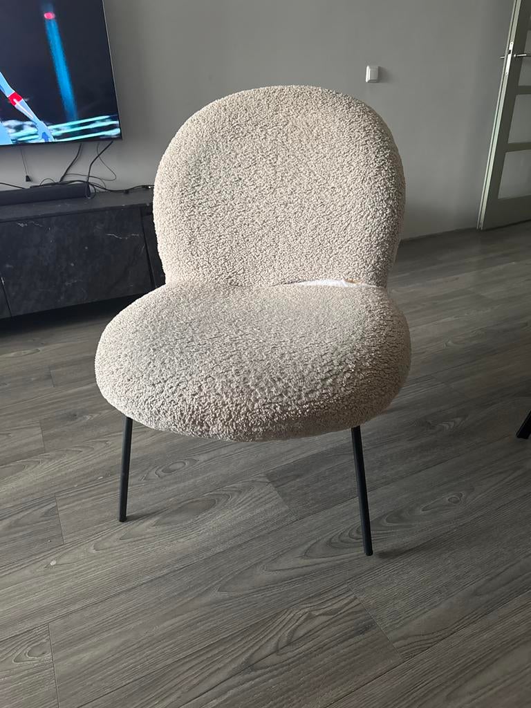 Trendy Bouclé Stoel - Crème/Beige, Ophalen, Gebruikt, Overige kleuren, Eén
