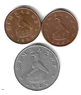 zimbabwe lot 1 1 cent1980+95+ 20 cents 1989 km 1+1a+4, Verzenden, Overige landen, Losse munt