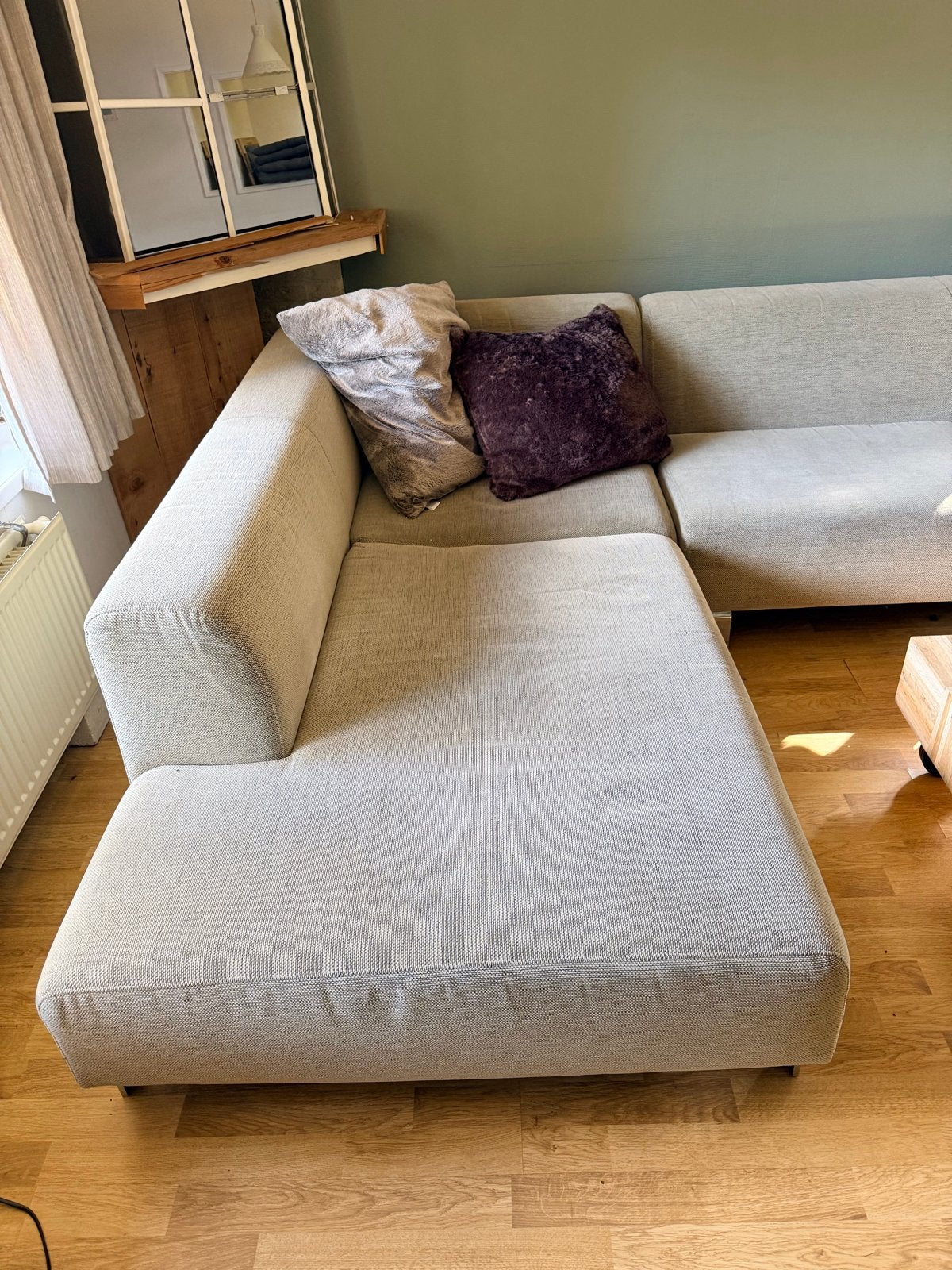 Comfortabele hoekbank met hocker, Huis en Inrichting, Banken | Bankstellen, Ophalen, 250 tot 300 cm, Gebruikt, 100 tot 125 cm