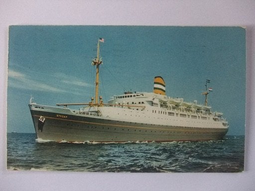 Q55 Ansichtkaart met S.S. Rijndam, Verzamelen, Verzenden, 1940 tot 1960, Gelopen, Voertuig