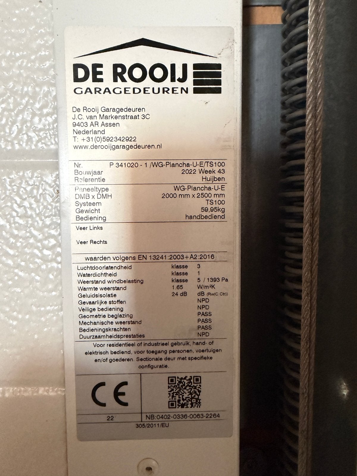 De Rooij Garagedeur - 200x250 cm, wit, handbediend, Ophalen, 120 cm of meer, Garagedeur, Zo goed als nieuw