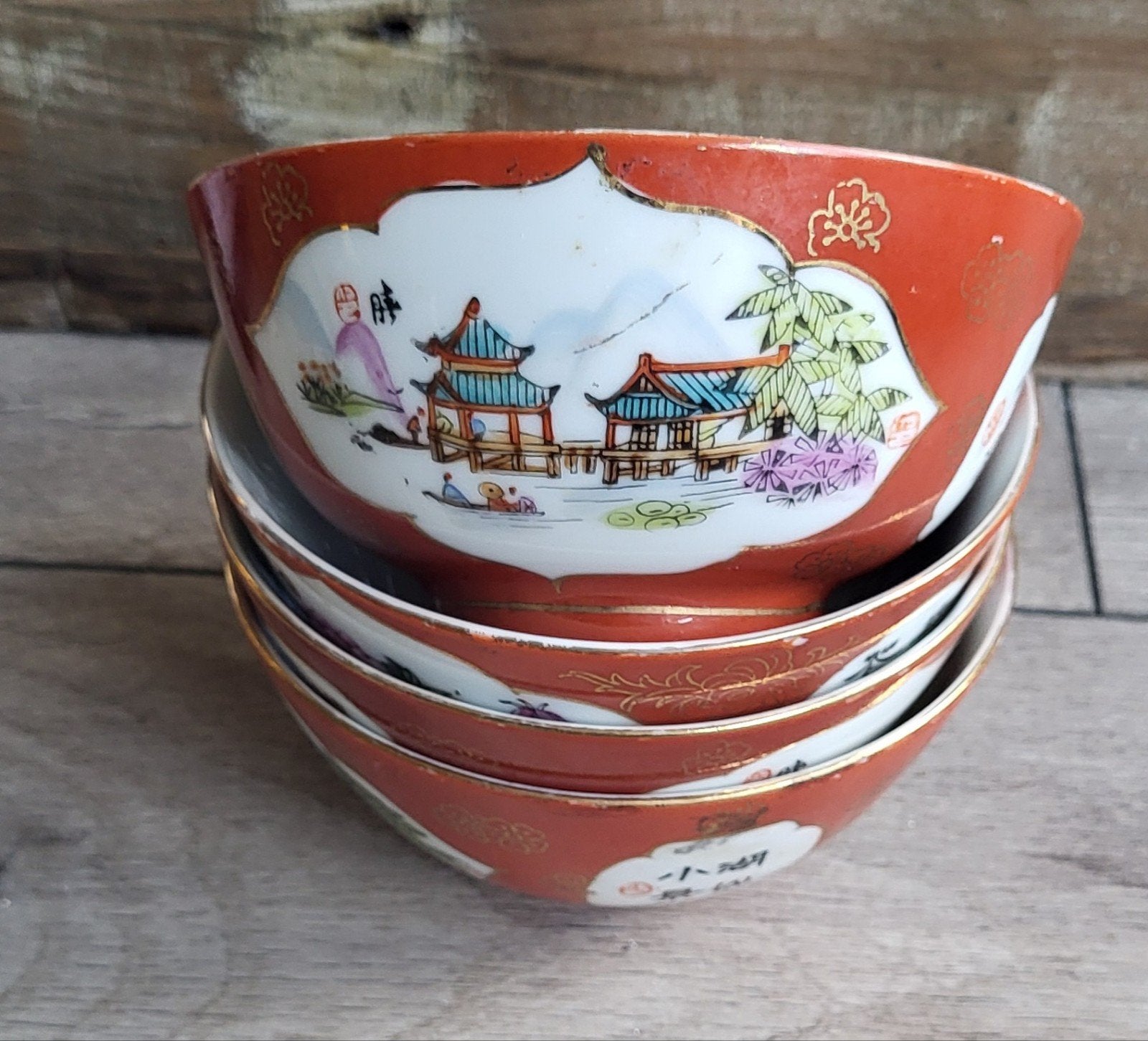 Set van 4 Vintage Chinese Rijstkommen., Antiek en Kunst, Ophalen of Verzenden