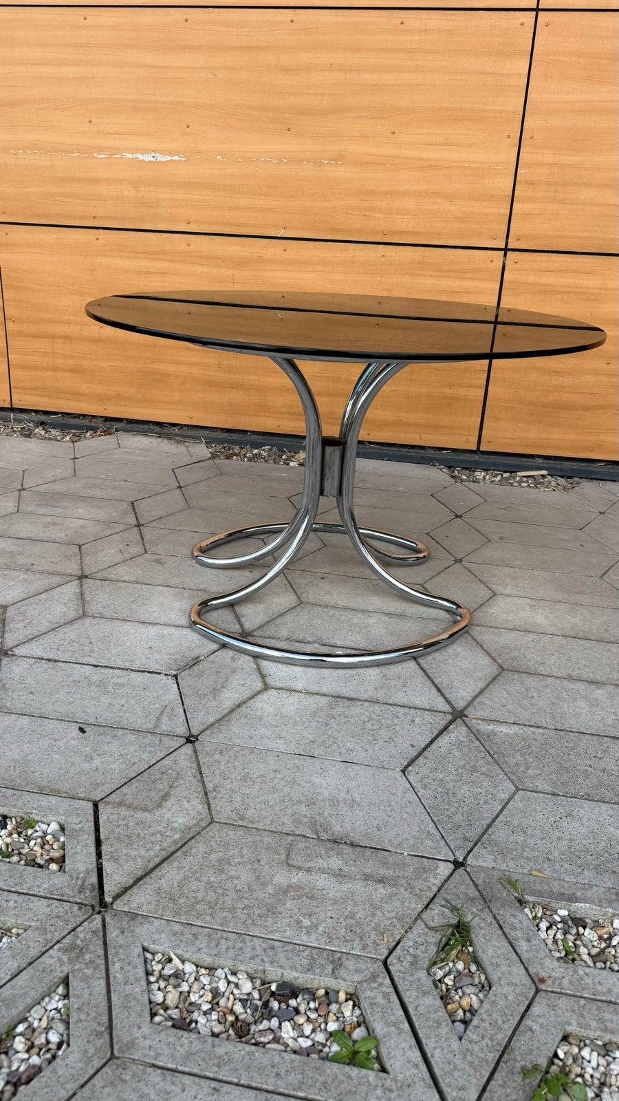 Vintage ronde Gastone Rinaldi tafel, Italië, circa 1970, Ophalen, Gebruikt, Rond, Glas