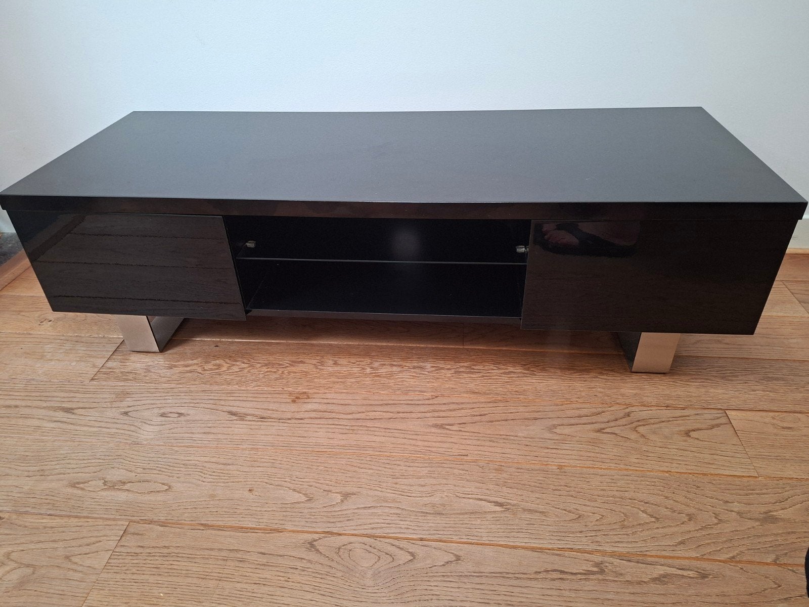 design tv meubel, Ophalen, 100 tot 150 cm, Design zwart glanzende lak, Zo goed als nieuw