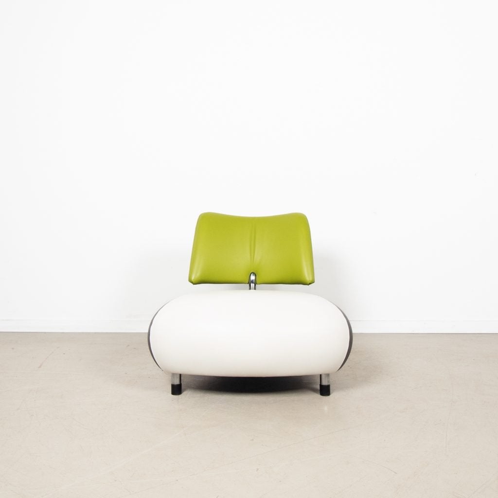 Leolux Pallone Pa Fauteuil Wit/Groen/Donkergrijs Leer, Huis en Inrichting, Fauteuils, Niet ingevuld, Zo goed als nieuw, Niet ingevuld