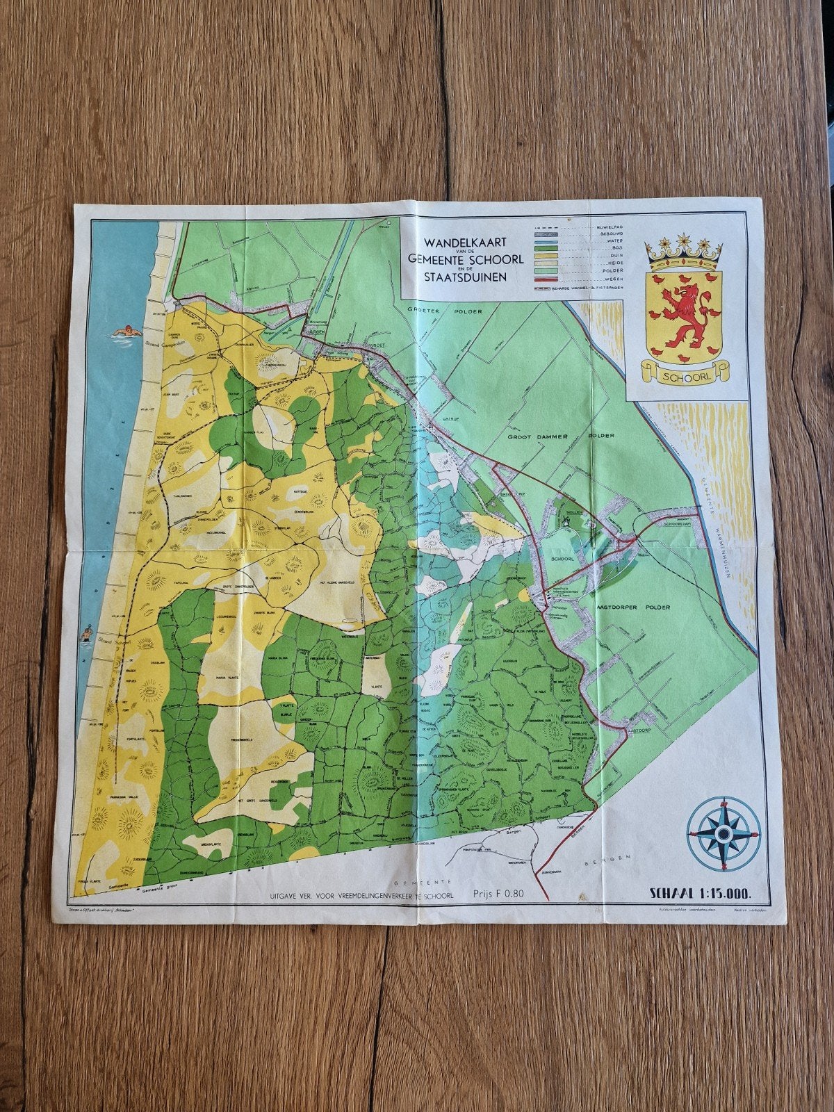 Wandelkaart Gemeente Schoorl Staatsduinen, Gelezen, Ophalen of Verzenden, Landkaart, 1800 tot 2000