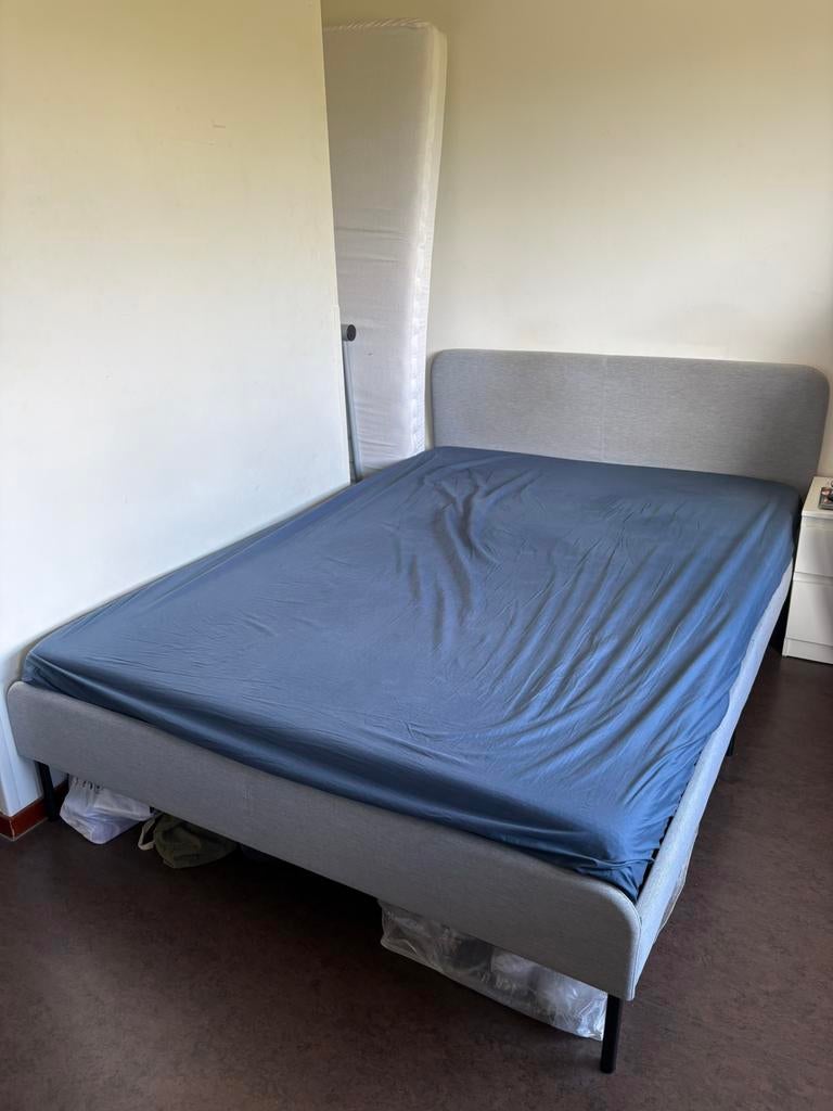 140x200cm Bed Frame + Mattress, Ophalen, Wit, Tweepersoons, 140 cm