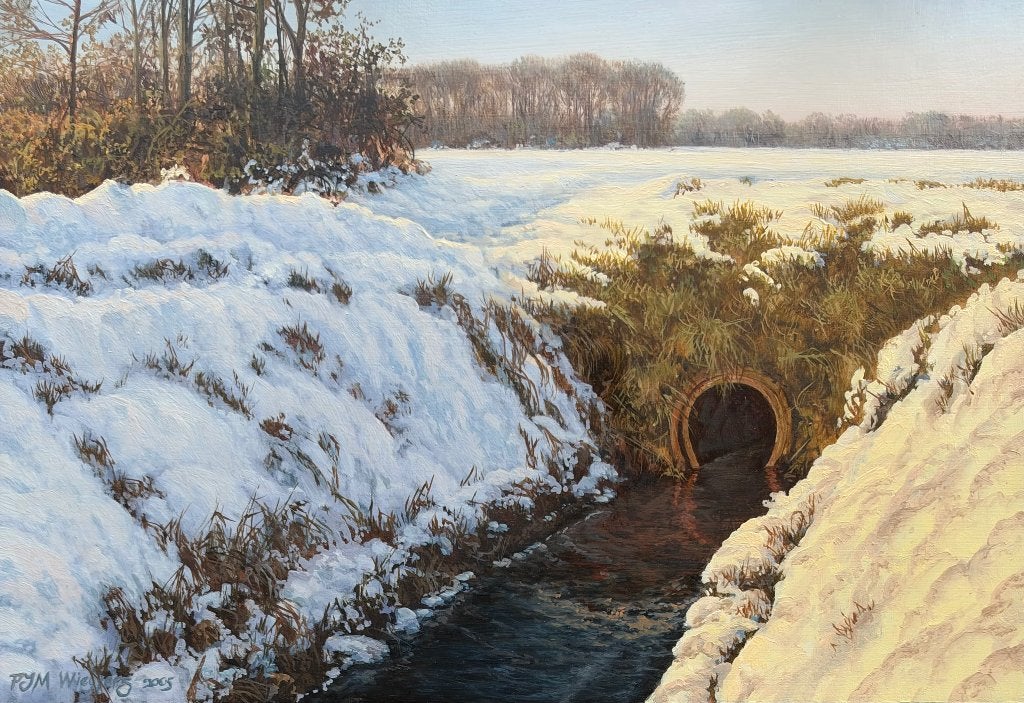 Paul Wieggers | Olieverf op masoniet | 'Winter met duiker', Ophalen of Verzenden