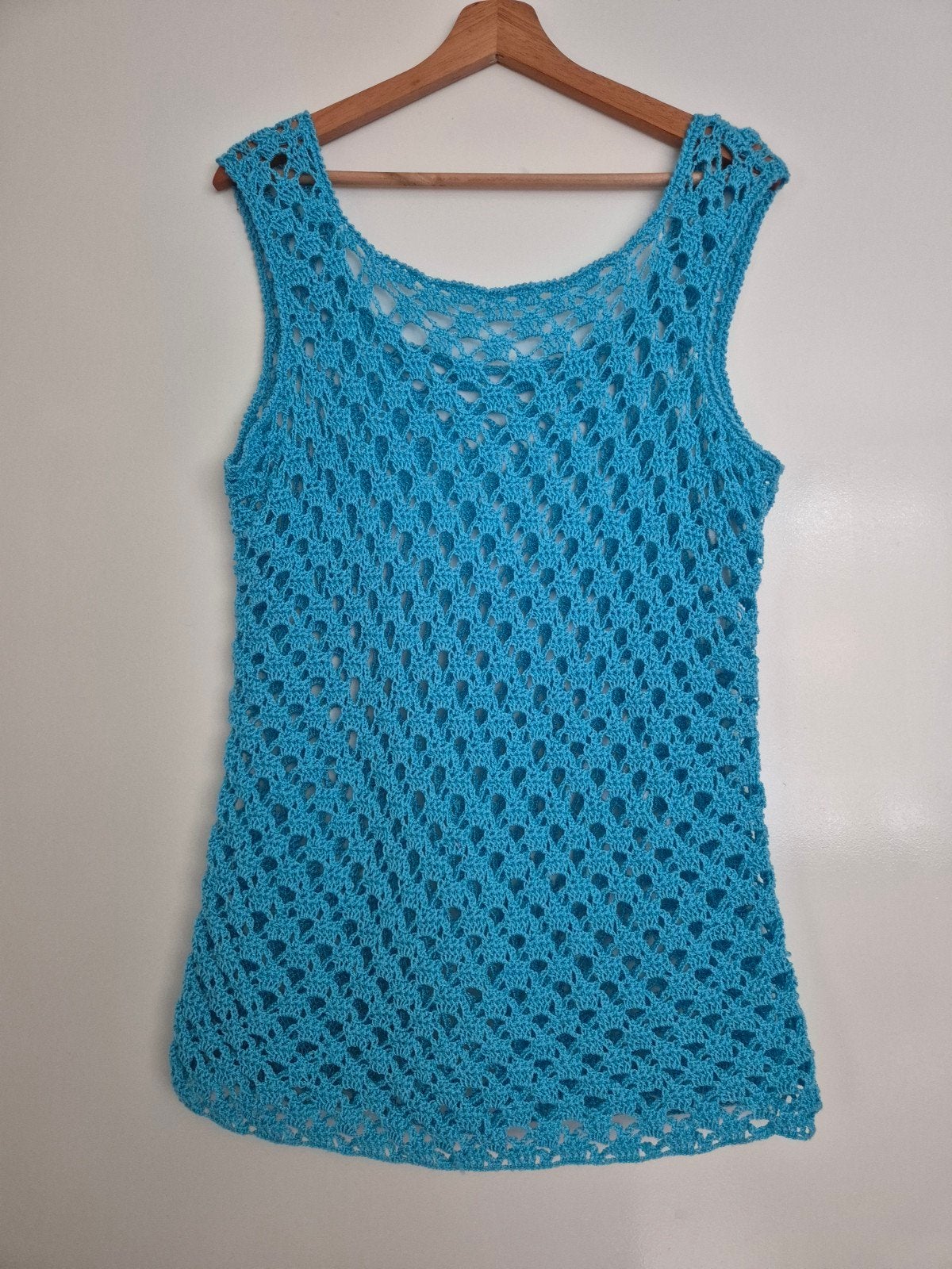 Handgemaakte gehaakte top - Turquoise, Maat 38/40 (M), Blauw, Ophalen of Verzenden, Zo goed als nieuw