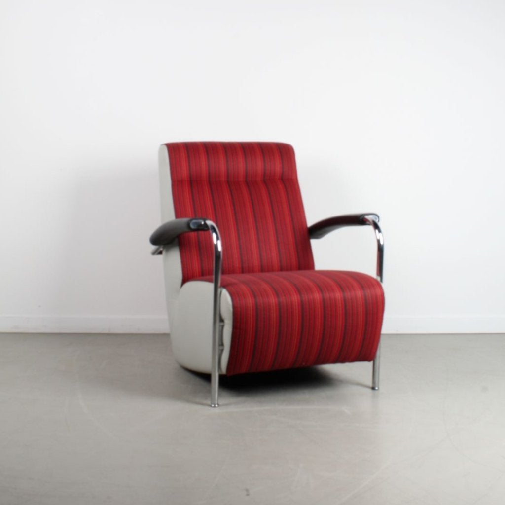 2x Leolux Scylla Fauteuil Hoog Rood/Bruin + Wit Leer
