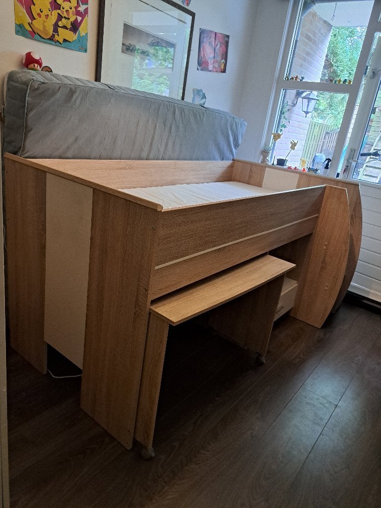 Half hoogslaper kinderbed met bureautje, Ophalen, Gebruikt, 90 cm, Eenpersoons