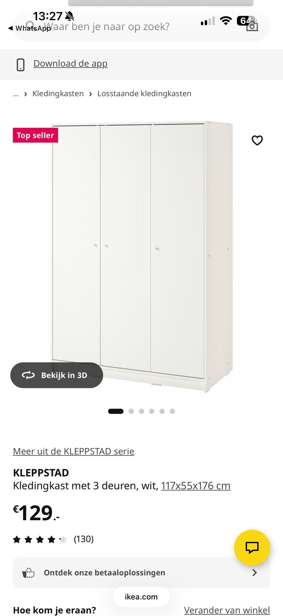 IKEA KLEPPSTAD Kledingkast - Zo goed als new, Ophalen, 100 tot 150 cm, Zo goed als nieuw, 150 tot 200 cm