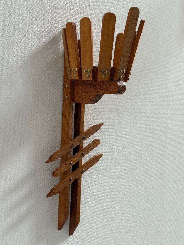 Vintage houten Scandinavische plantenhouder messing details, Tuin en Terras, Bloempotten, Overige materialen, Gebruikt, Binnen