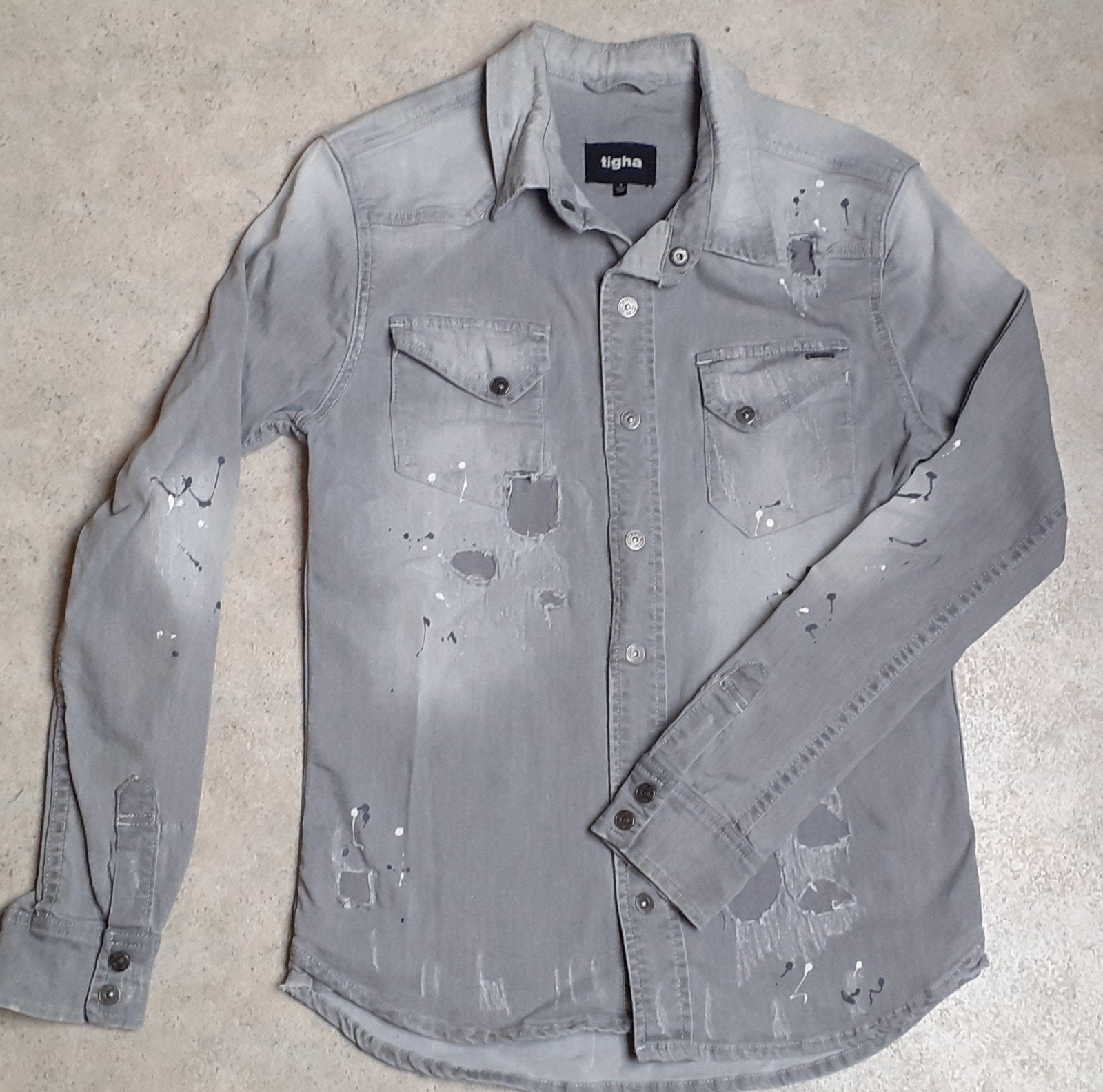 Blouse spijkerstof maat S, Kleding | Heren, Ophalen of Verzenden, Zo goed als nieuw, Grijs